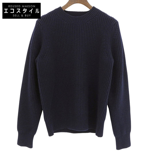 5G Single Rib Knit Wool x Cashmere Crew Neck Top Men's Navy Size 2