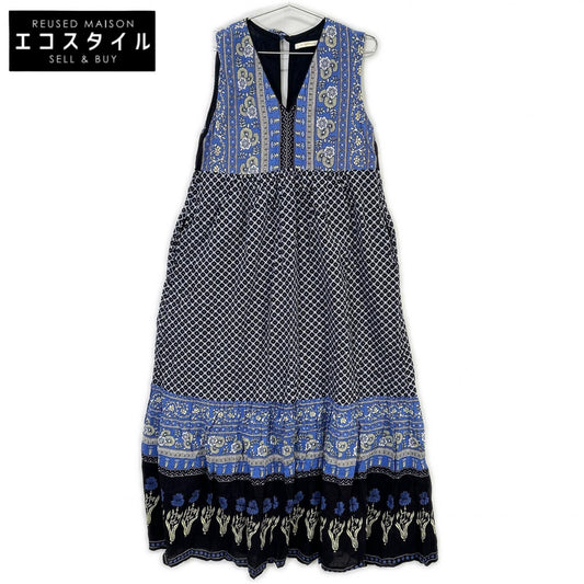 ne Quittez pasヌキテパ Navy x Blue All-over Pattern Sleeveless Dress