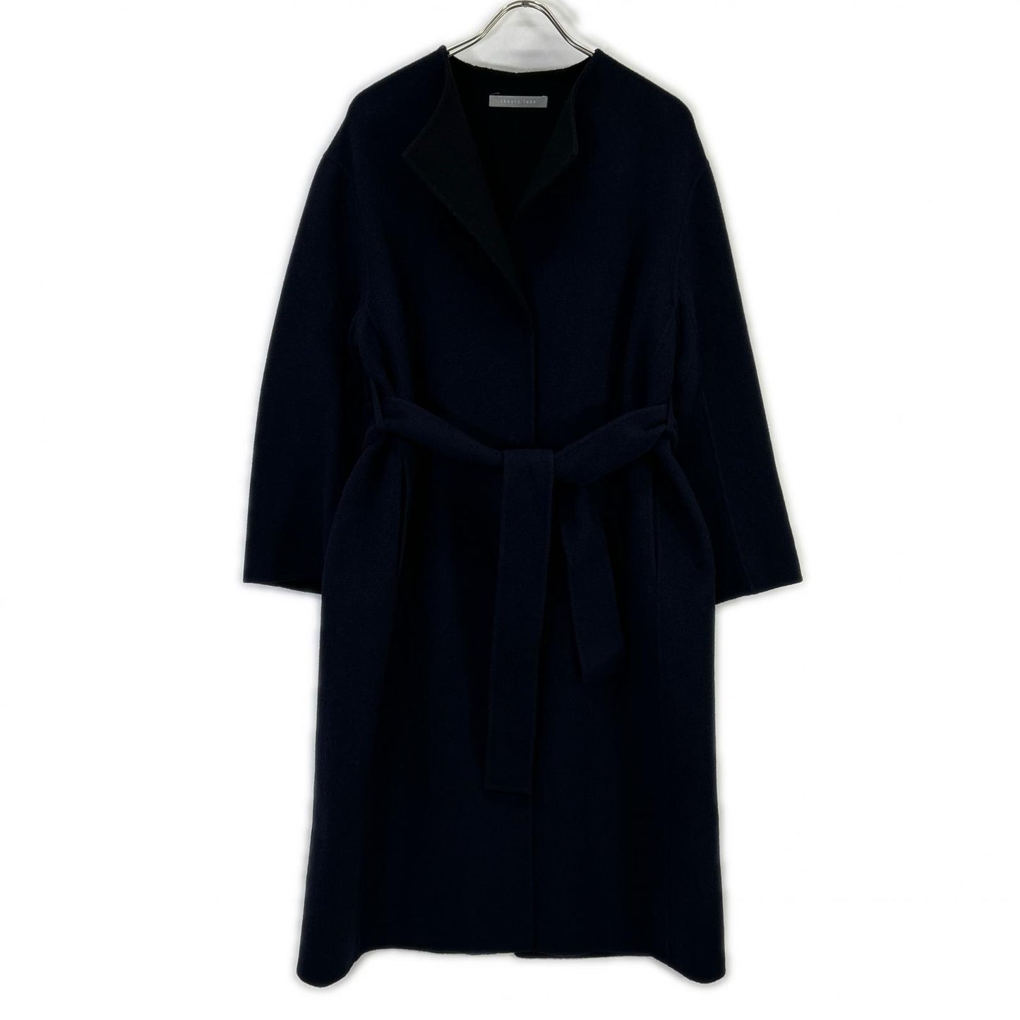 23AW Navy x Black Cashmere Blend Belted Coat 38 Women's