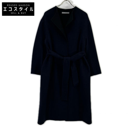 23年 ﾈｲﾋﾞｰ×ﾌﾞﾗｯｸ ｶｼﾐﾔ混 ﾍﾞﾙﾄ ｺｰﾄ コート 38 レディース