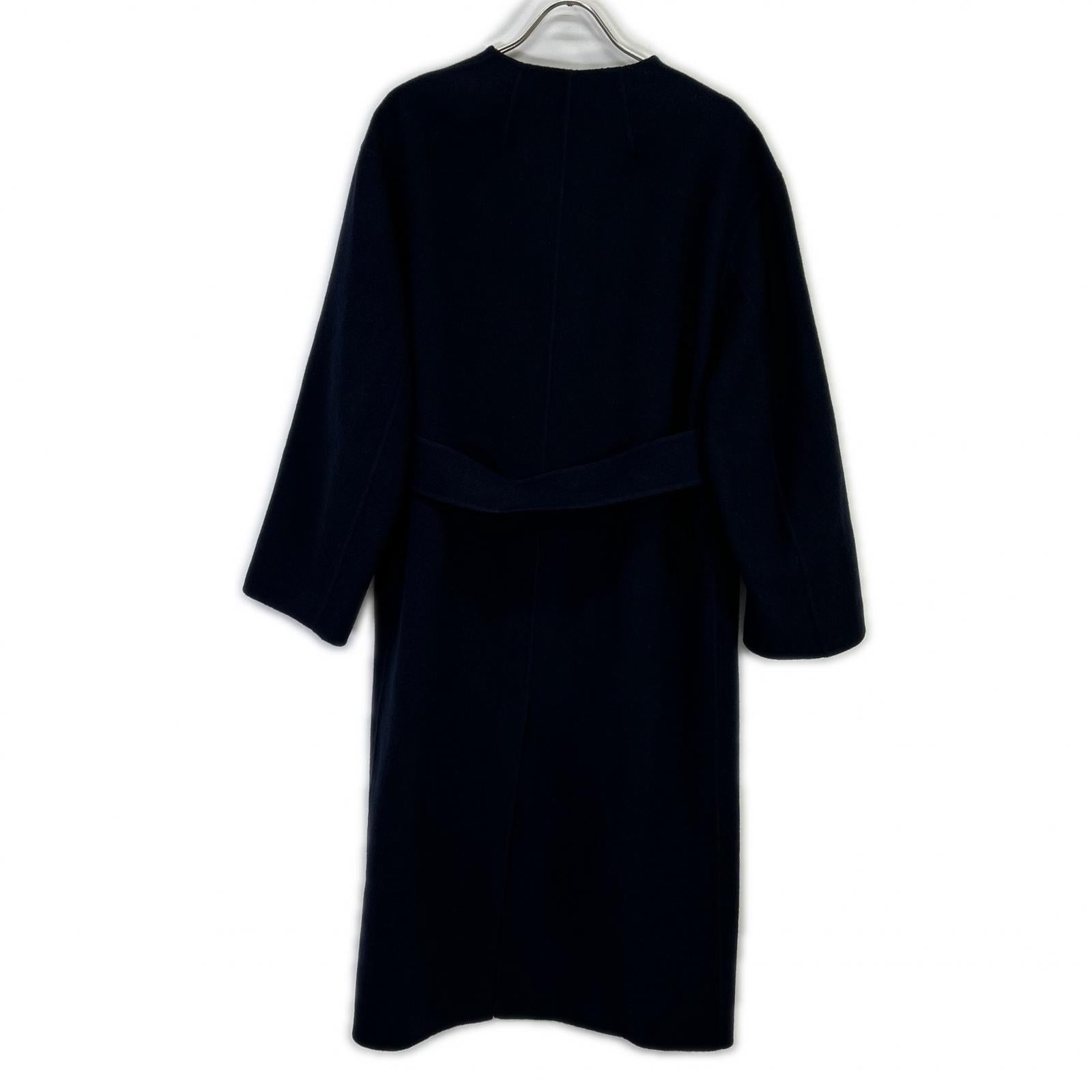 23AW Navy x Black Cashmere Blend Belted Coat 38 Women's