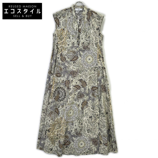 Green paisley print sleeveless slit dress, size 38, for women