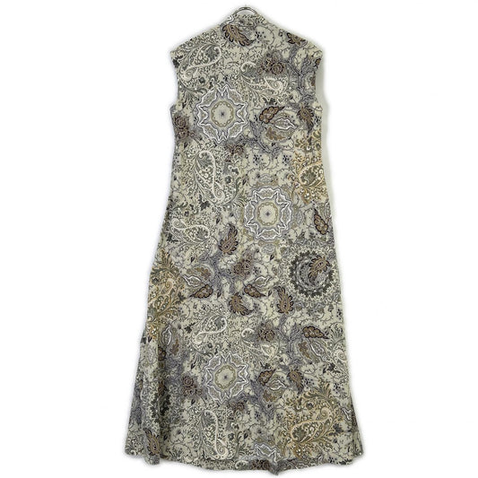 Green paisley print sleeveless slit dress, size 38, for women
