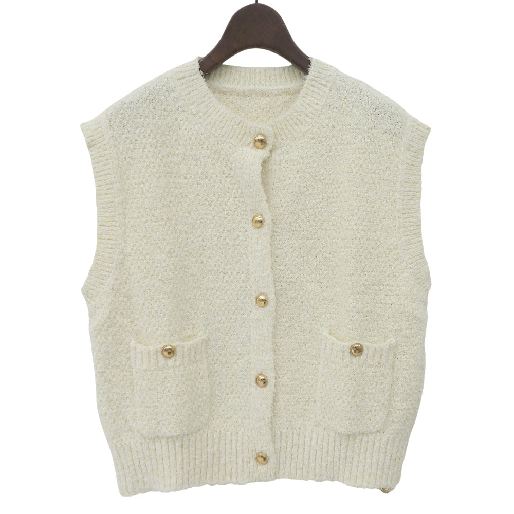Unused, gold button crew neck vest, women's, ivory, XU1807 vest, L, women's