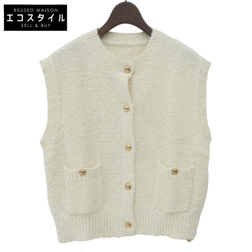 Unused, gold button crew neck vest, women's, ivory, XU1807 vest, L, women's