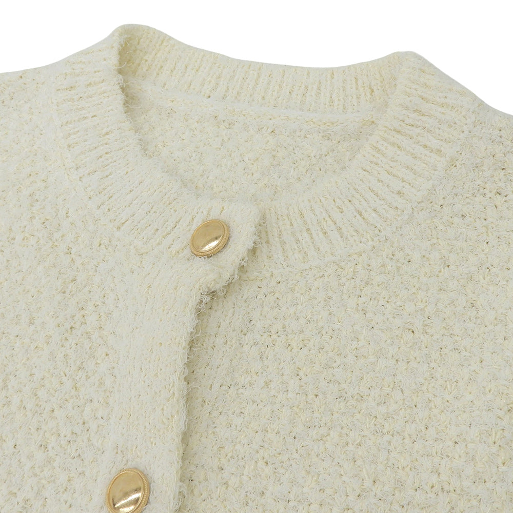 Unused, gold button crew neck vest, women's, ivory, XU1807 vest, L, women's