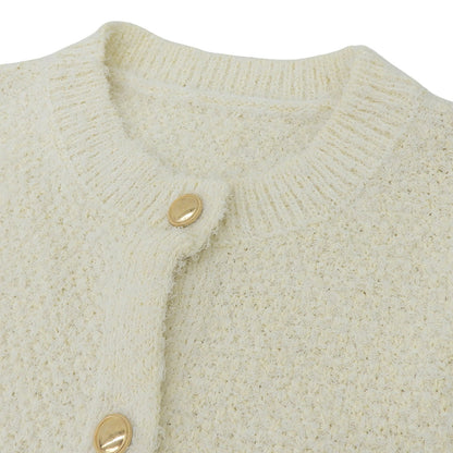 Unused, gold button crew neck vest, women's, ivory, XU1807 vest, L, women's