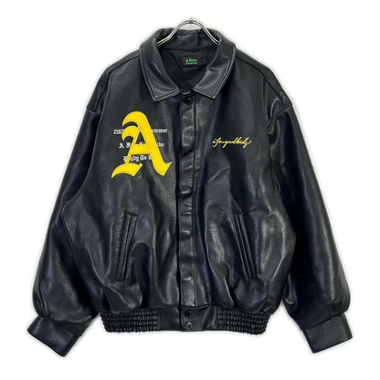 Black AFGK embroidered leather stadium jacket M men's