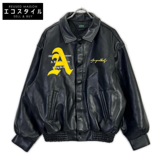Black AFGK embroidered leather stadium jacket M men's