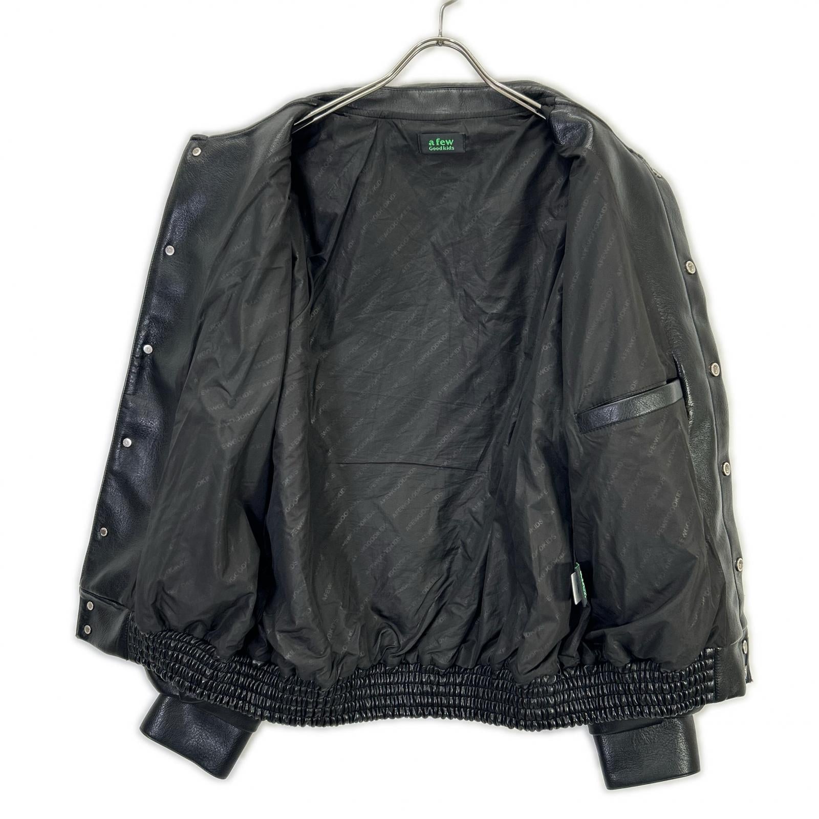 Black AFGK embroidered leather stadium jacket M men's