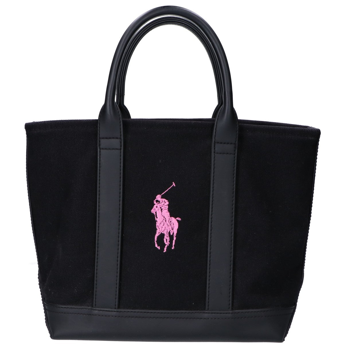 RALPHLAUREN ラルフローレン ブラック ピンクロゴ キャンバスハンドバッグ ハンドバッグ