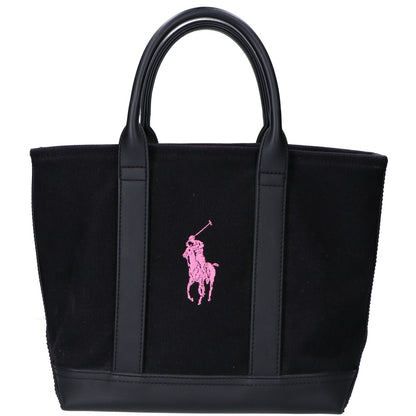 RALPHLAUREN ラルフローレン ブラック ピンクロゴ キャンバスハンドバッグ ハンドバッグ