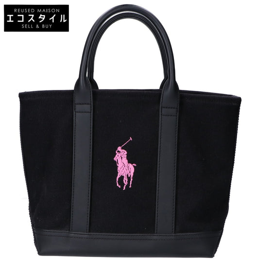 RALPHLAUREN ラルフローレン ブラック ピンクロゴ キャンバスハンドバッグ ハンドバッグ