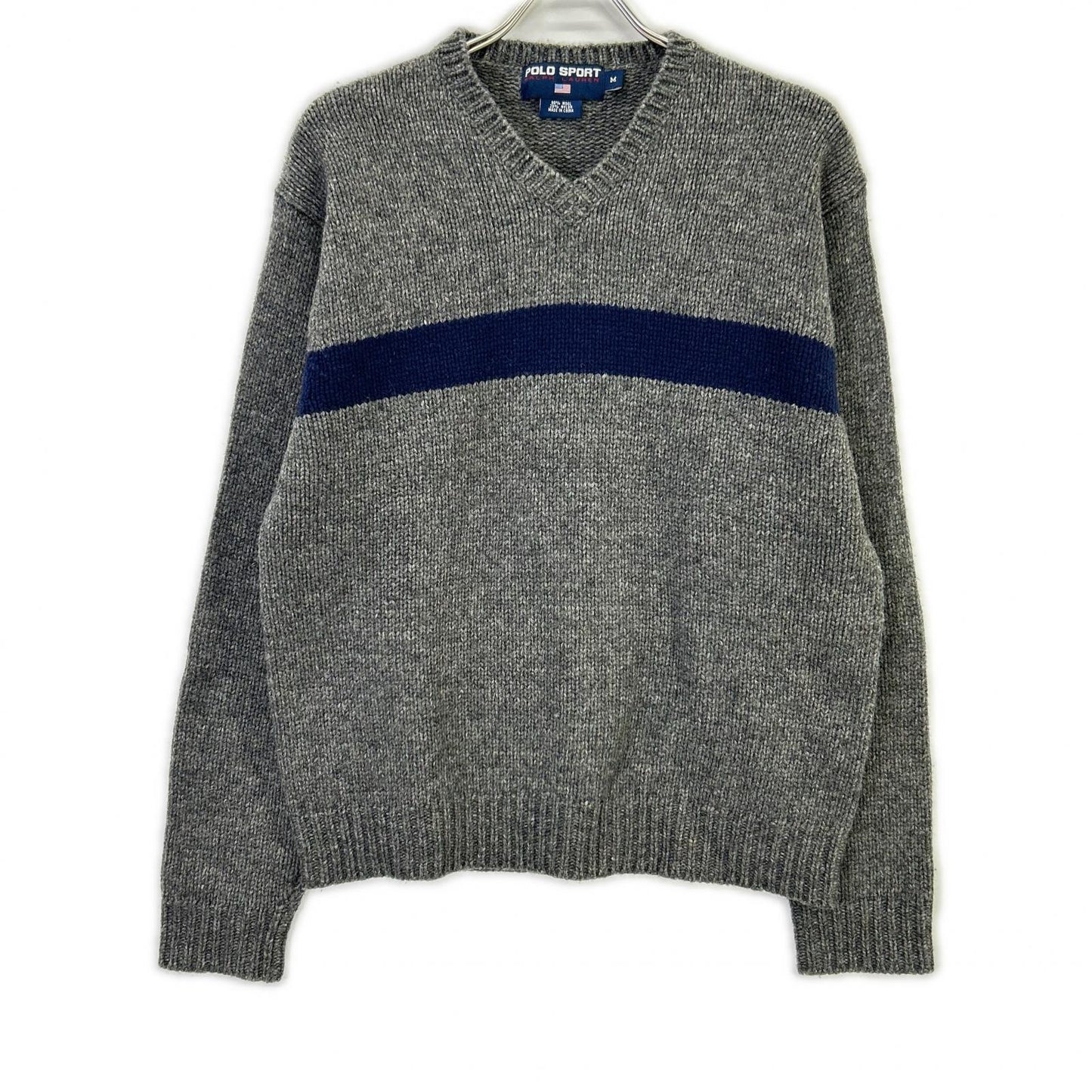 90s Gray V-Neck Wool Knit Top M Men's