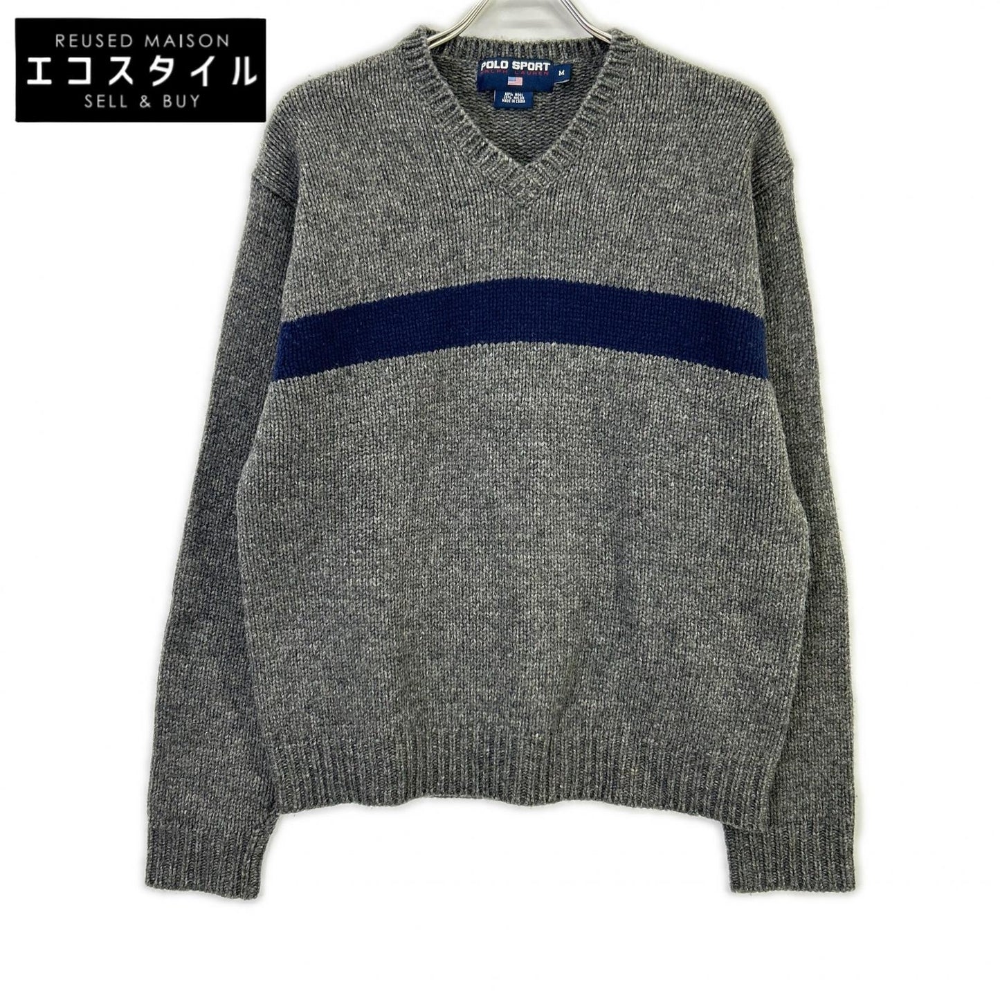 90s Gray V-Neck Wool Knit Top M Men's