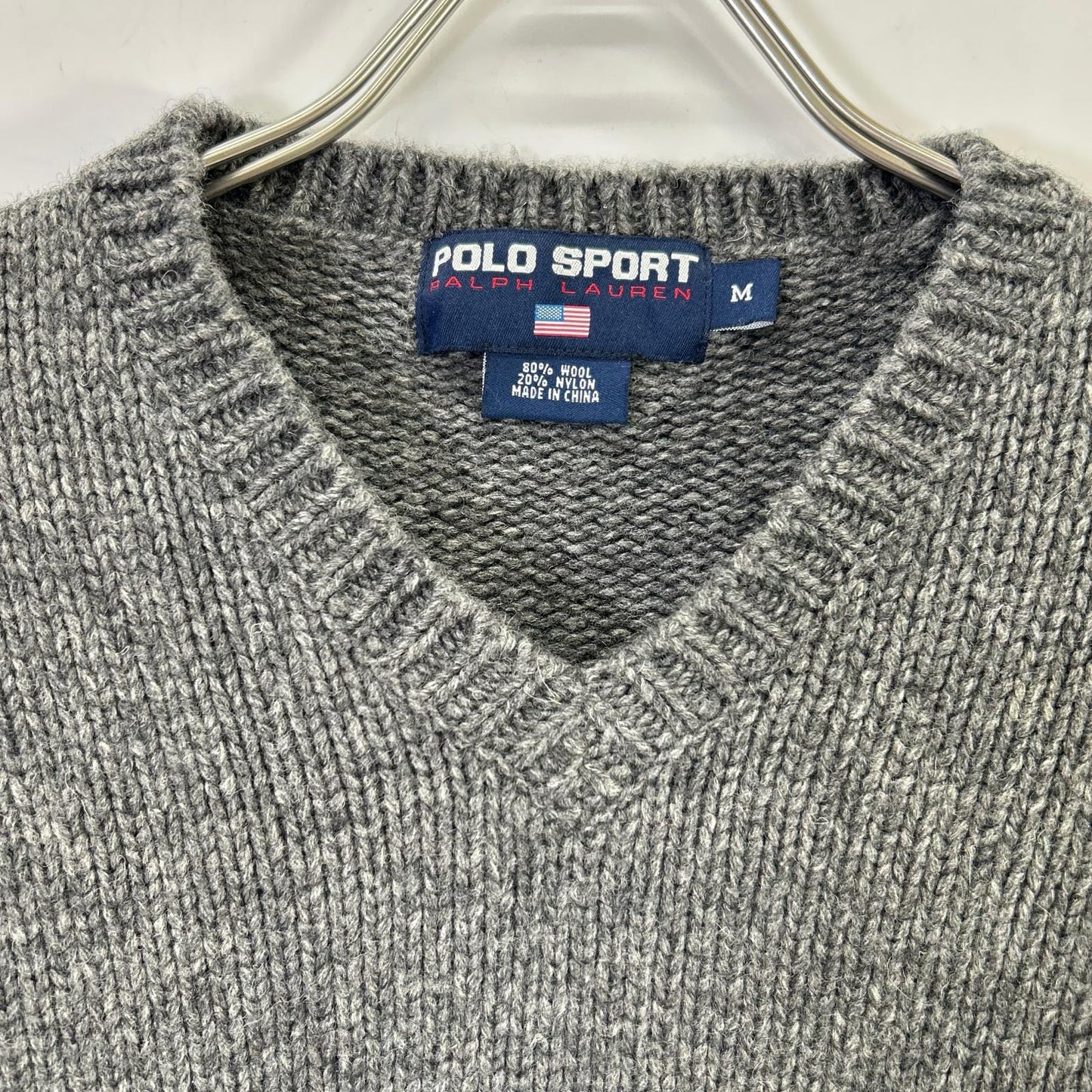 90s Gray V-Neck Wool Knit Top M Men's