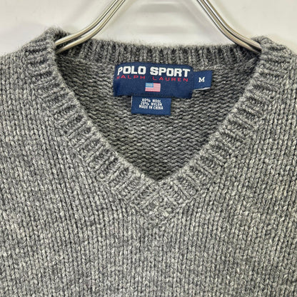 90s Gray V-Neck Wool Knit Top M Men's