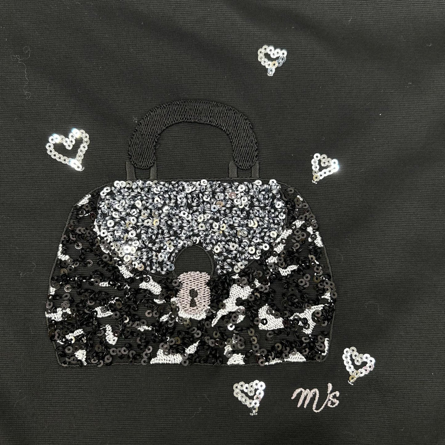 Black sequin bag motif long sleeve T-shirt top 38 Ladies