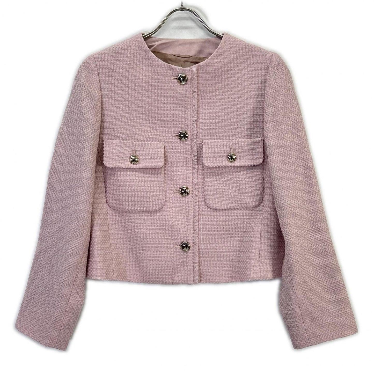 24AW Pink Wool Pripera No-Collar Jacket 36 Ladies