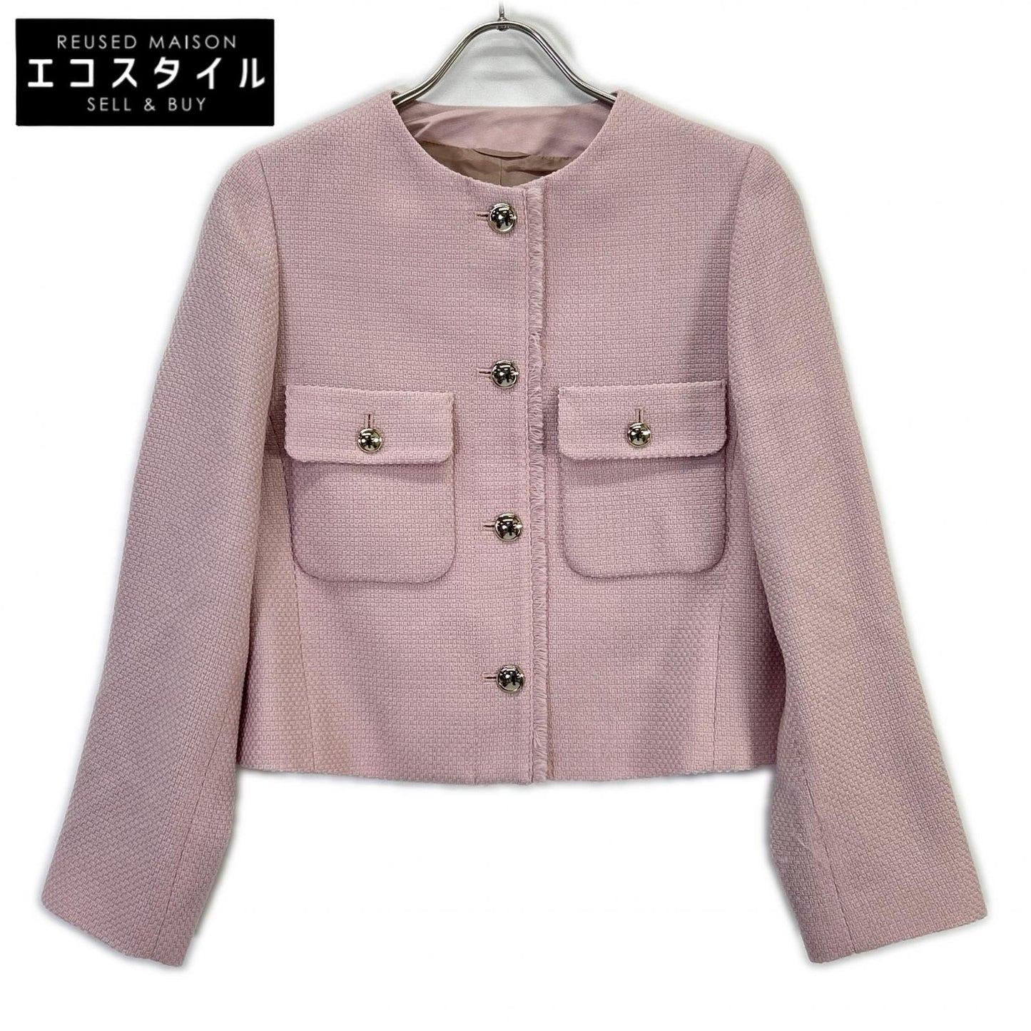 24AW Pink Wool Pripera No-Collar Jacket 36 Ladies