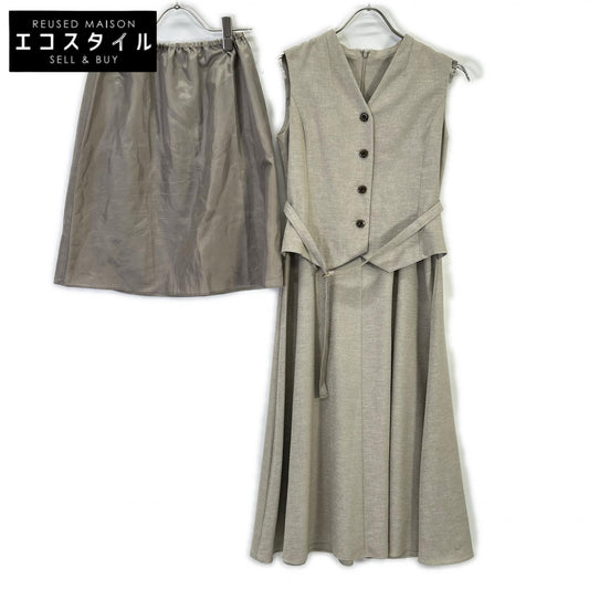 BEIGE Linen-Look Oxford Gilet Style Dress 36 Ladies