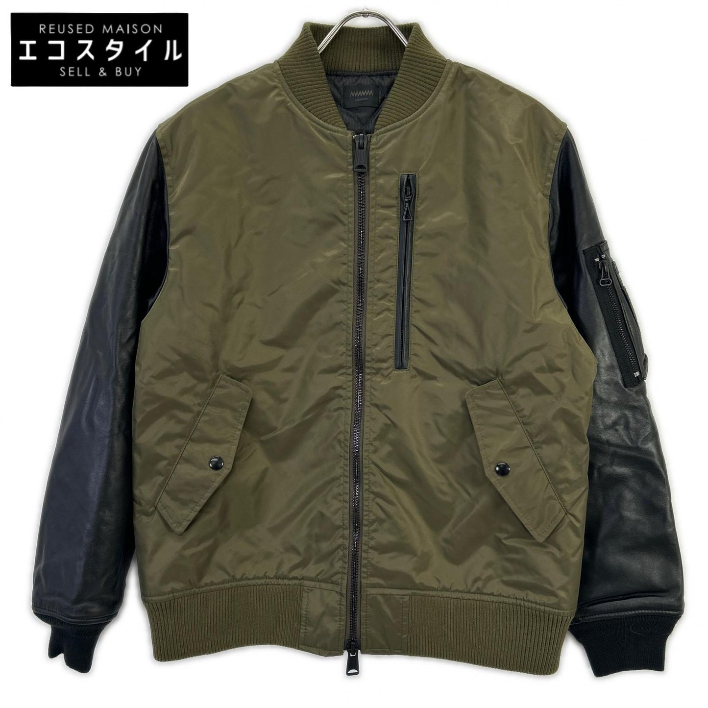 MMMMM エムゴ M23010M22-1 カーキ ラムレザー×ナイロン MA-1 ジャケット