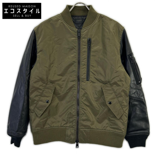 MMMMM Emugo M23010M22-1 Khaki Lamb Leather x Nylon MA-1 Jacket