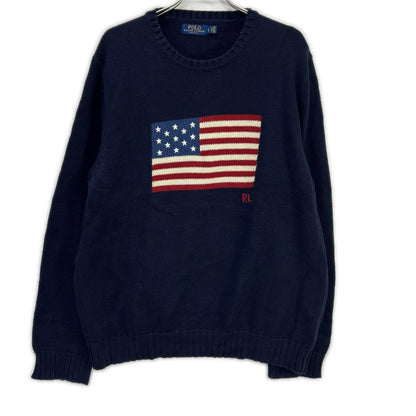 POLO RALPH LAUREN 保罗拉夫劳伦 海军蓝 经典国旗针织上衣