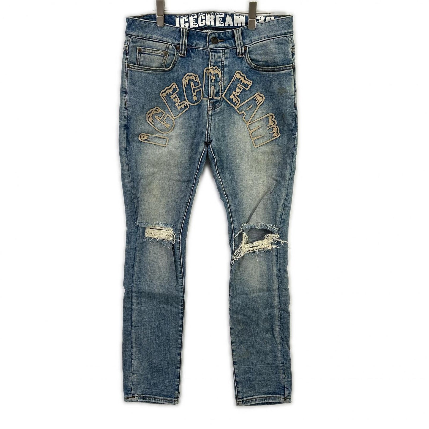 ICECREAM Ice Cream 401-8100 Blue Distressed Denim Pants Bottoms