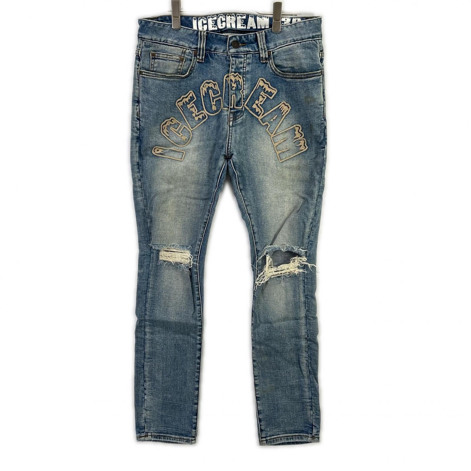 ICECREAM Ice Cream 401-8100 Blue Distressed Denim Pants Bottoms