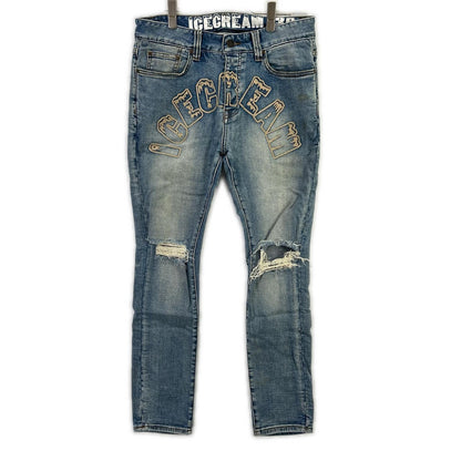 ICECREAM Ice Cream 401-8100 Blue Distressed Denim Pants Bottoms