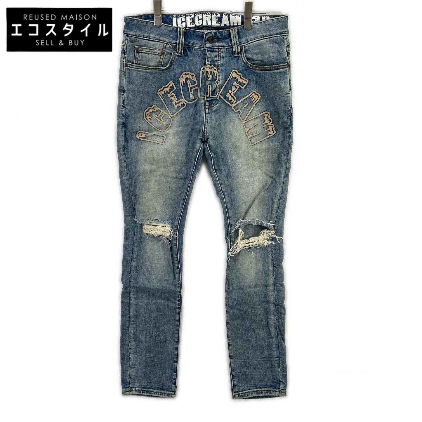 ICECREAM Ice Cream 401-8100 Blue Distressed Denim Pants Bottoms