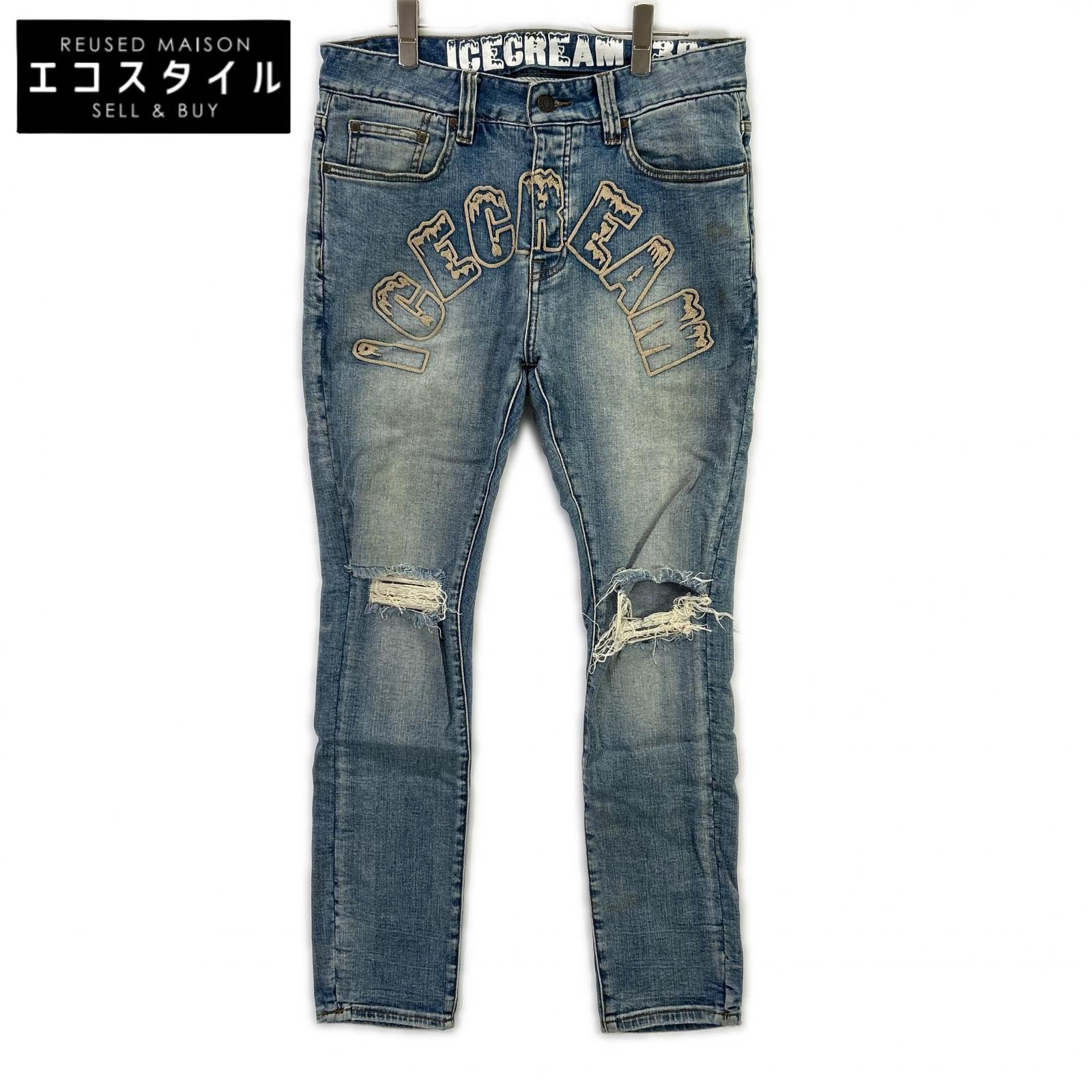 ICECREAM Ice Cream 401-8100 Blue Distressed Denim Pants Bottoms