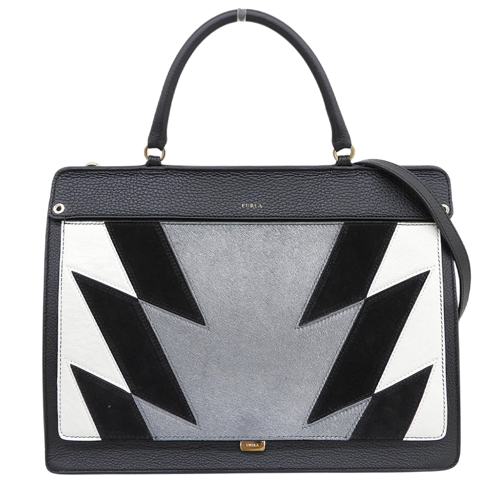 FURLA フルラ 美品 LIKE ハラコ 2WAY ショルダーバッグ ハンドバッグ レディース ブラック グレー ハンドバッグ