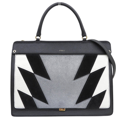 FURLA フルラ 美品 LIKE ハラコ 2WAY ショルダーバッグ ハンドバッグ レディース ブラック グレー ハンドバッグ