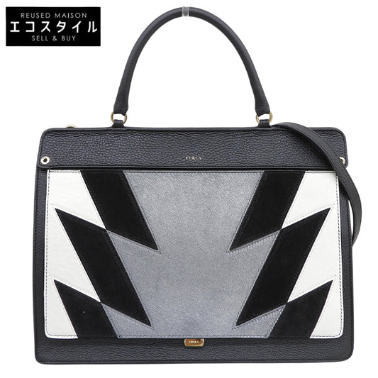 FURLA フルラ 美品 LIKE ハラコ 2WAY ショルダーバッグ ハンドバッグ レディース ブラック グレー ハンドバッグ
