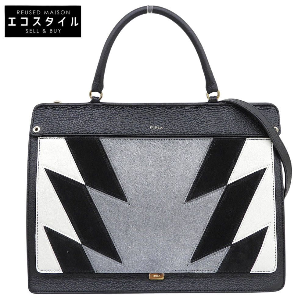 FURLA フルラ 美品 LIKE ハラコ 2WAY ショルダーバッグ ハンドバッグ レディース ブラック グレー ハンドバッグ