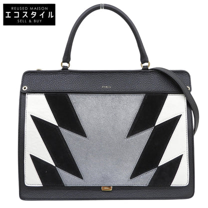 FURLA フルラ 美品 LIKE ハラコ 2WAY ショルダーバッグ ハンドバッグ レディース ブラック グレー ハンドバッグ
