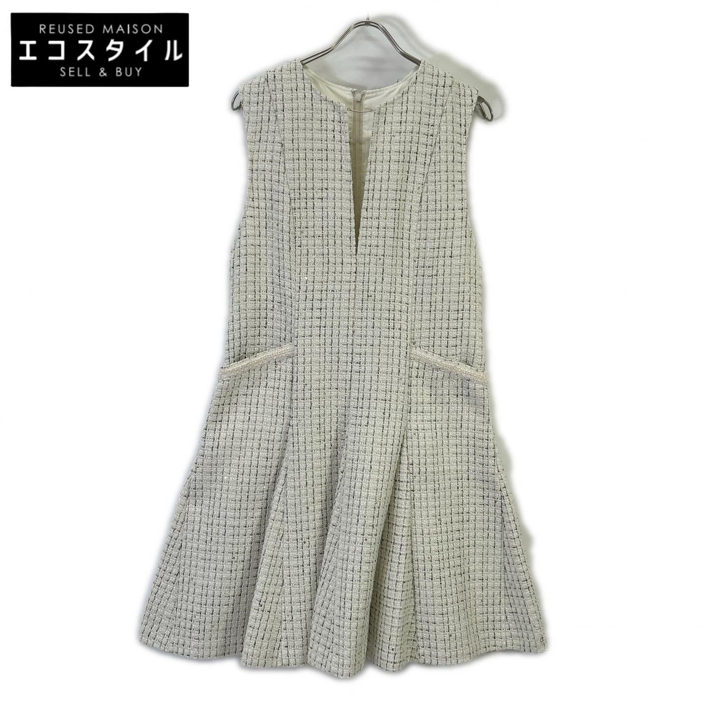 2024 White Tweed Sleeveless Dress