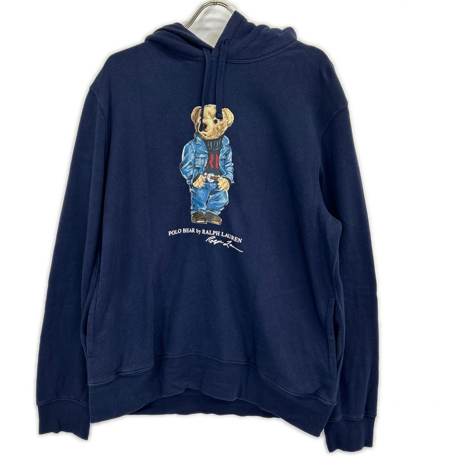 POLO RALPH LAUREN navy cotton Polo Bear pullover hoodie tops