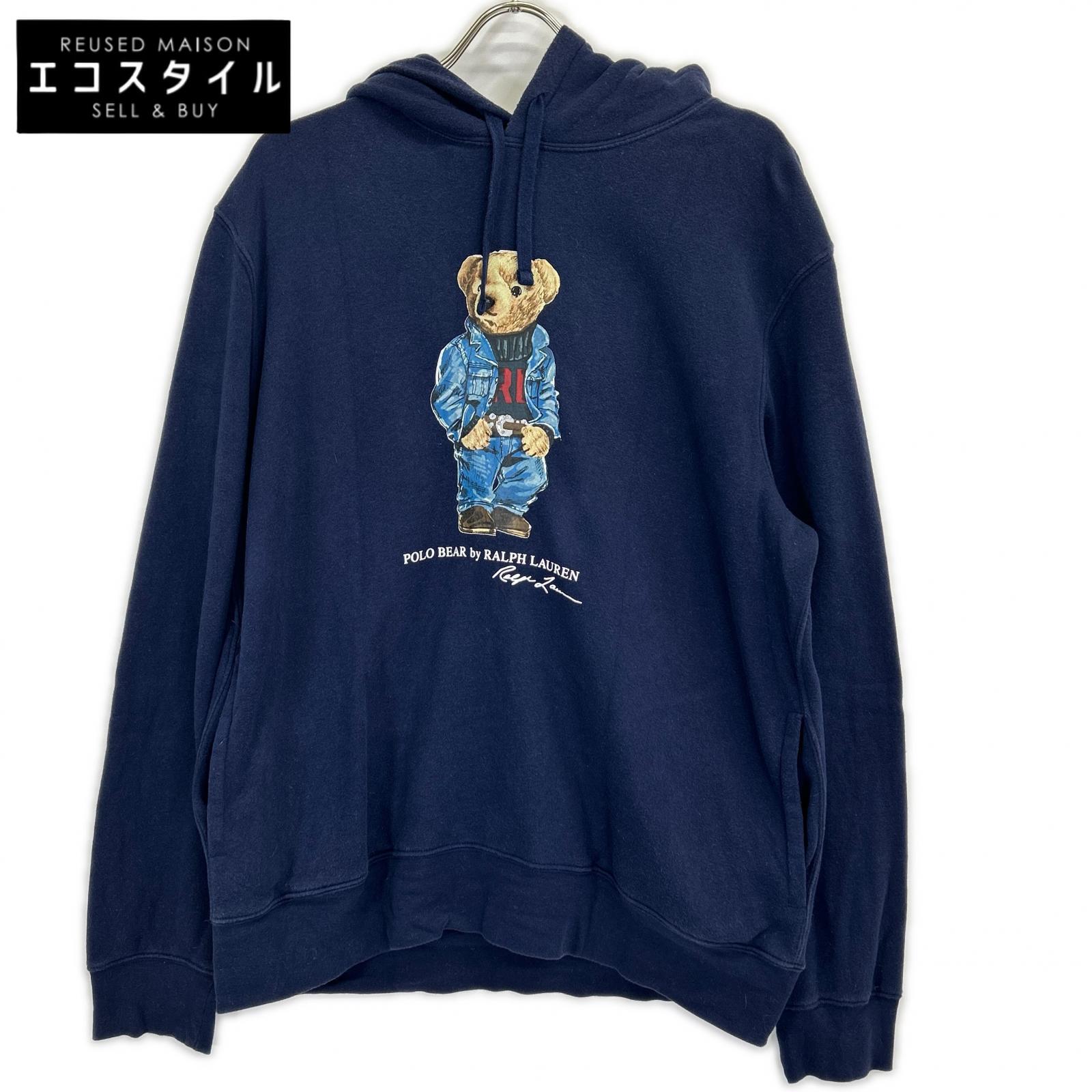 POLO RALPH LAUREN navy cotton Polo Bear pullover hoodie tops