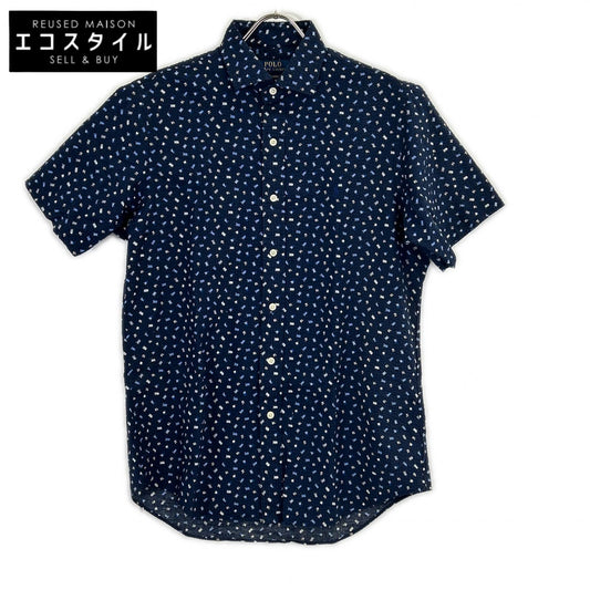 Navy ripple fabric short-sleeve shirt top M men's