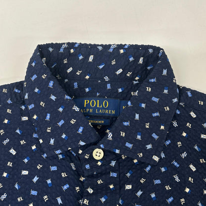 POLO RALPH LAUREN ポロ ラルフローレン ネイビー リップル素材 半袖シャツ トップス