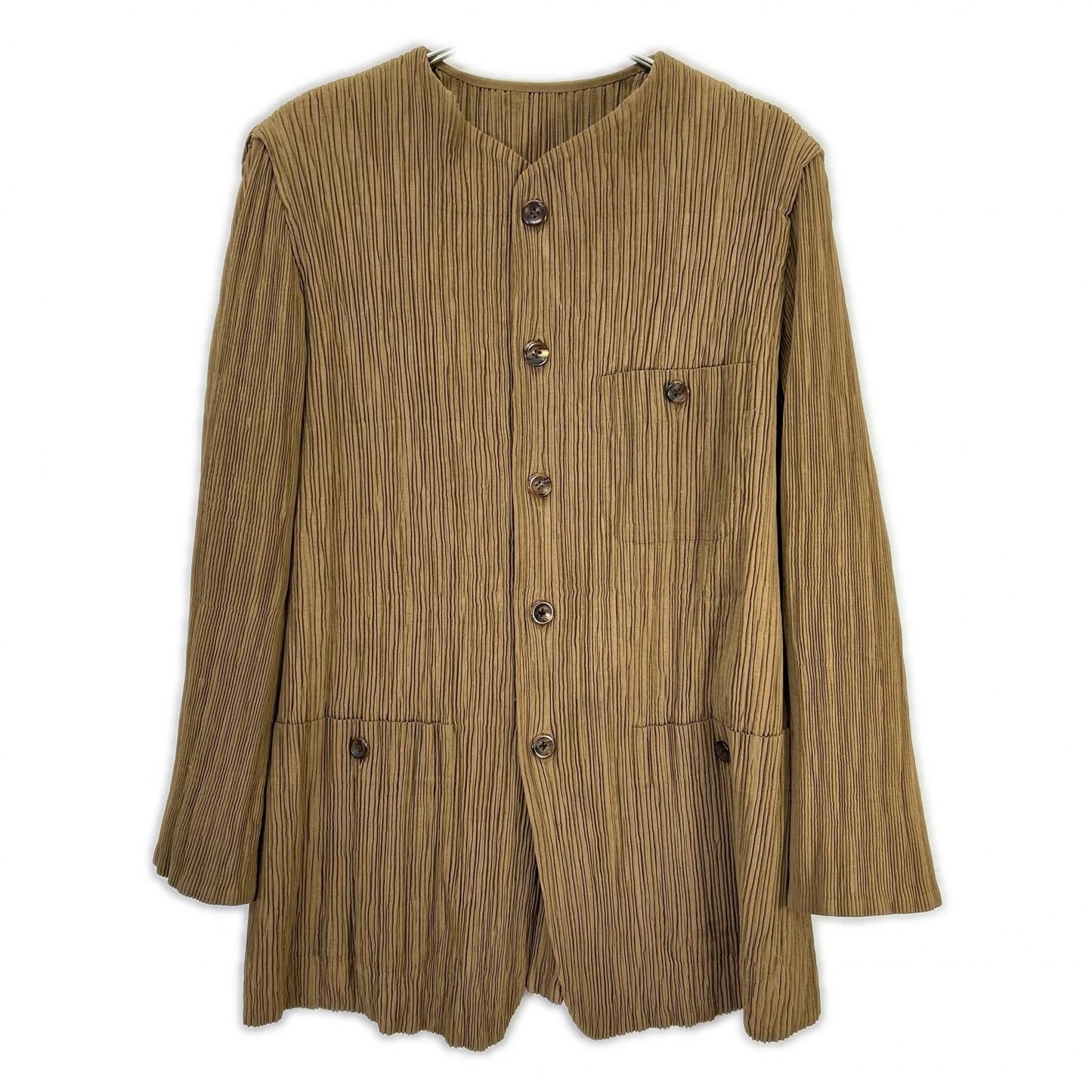 ISSEY MIYAKE イッセイミヤケ IM82-FD904 ブラウン ノーカラー プリーツジャケット ジャケット