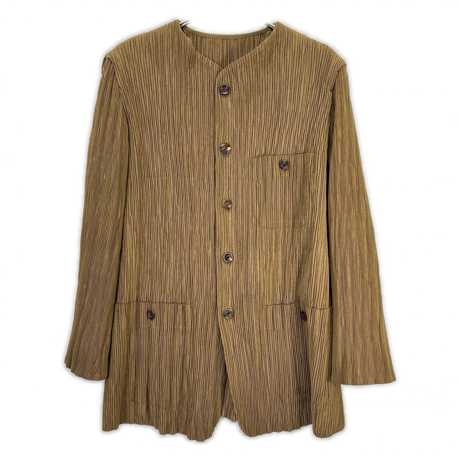 ISSEY MIYAKE イッセイミヤケ IM82-FD904 ブラウン ノーカラー プリーツジャケット ジャケット
