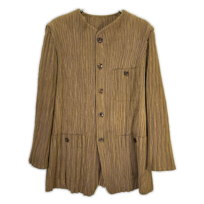 ISSEY MIYAKE イッセイミヤケ IM82-FD904 ブラウン ノーカラー プリーツジャケット ジャケット