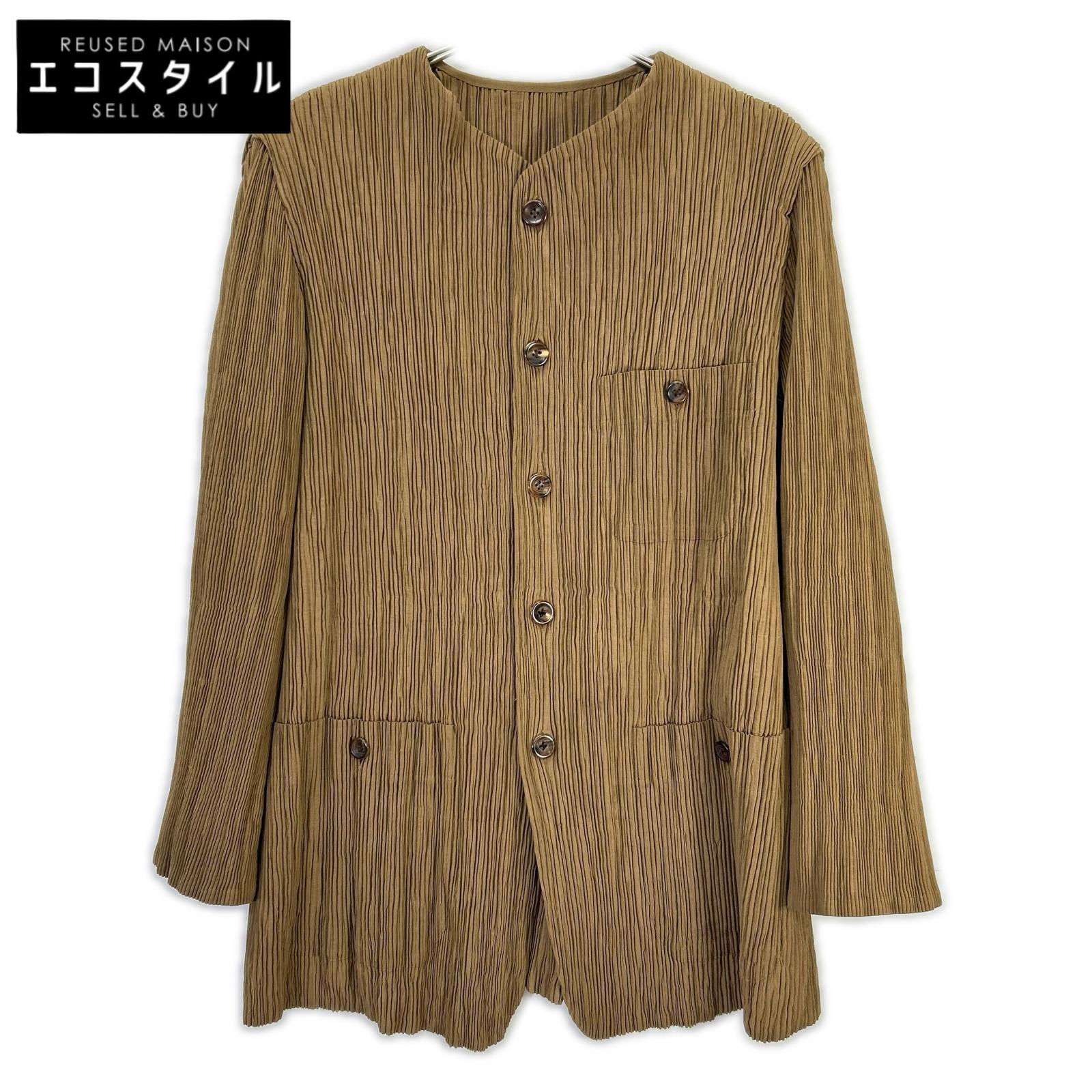 ISSEY MIYAKE 三宅一生 IM82-FD904 棕色 无领 褶皱夹克 外套