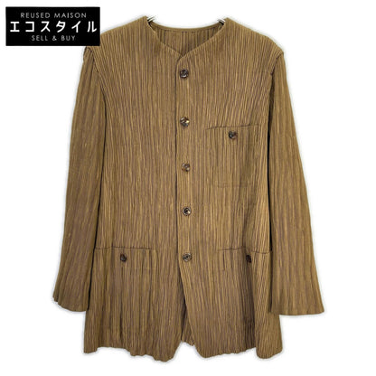 ISSEY MIYAKE 三宅一生 IM82-FD904 棕色 无领 褶皱夹克 外套