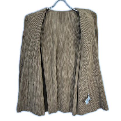 ISSEY MIYAKE 三宅一生 IM82-FD904 棕色 无领 褶皱夹克 外套