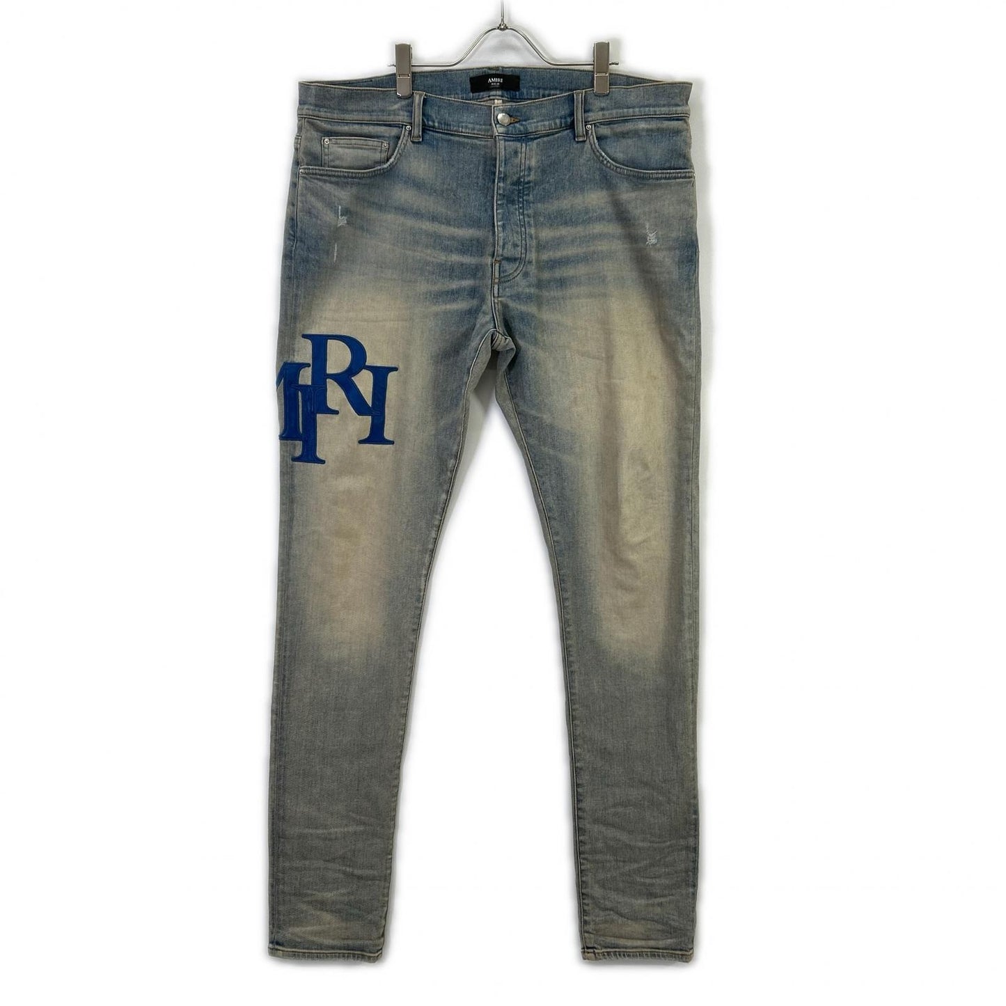 AMIRI 阿米里 AMDNSY1114 26SS 蓝色 皮革徽标贴片 牛仔裤 下装
